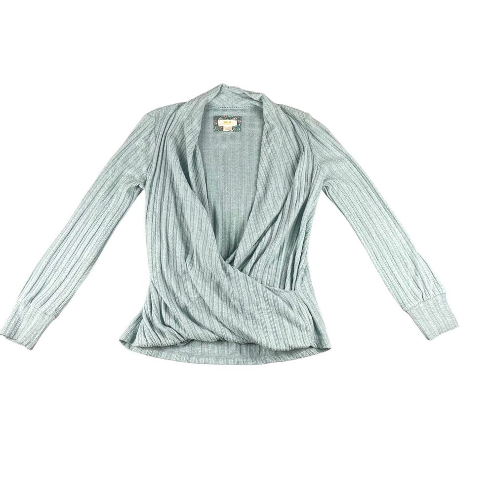 Anthropologie Maeve Sweater Womens Medium Top Ribbed Surplice V Neck Hacci